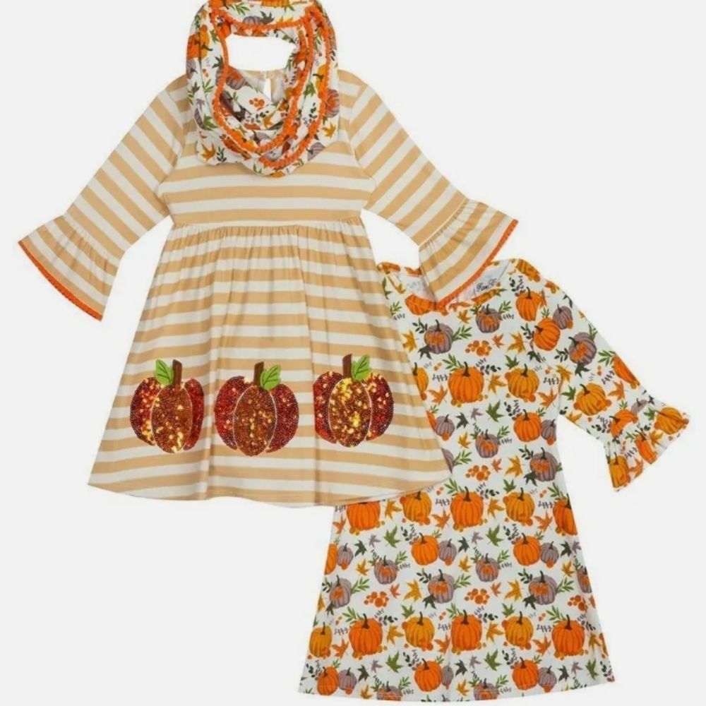 Rare Editions Girls Pumpkin Check 2 Pack Dress